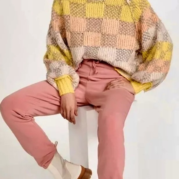 Free People Check Me Out Pullover Sweater Thick Texture Turtleneck Tan Yellow - Picture 2 of 8